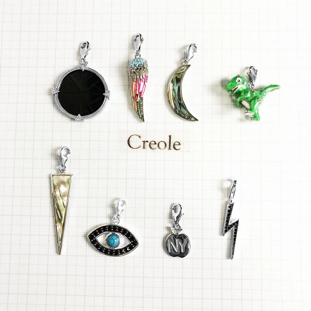 Lightning Nazar's Eye Triangle Dinosaur Moon Coin Parrot Wing Apple Charm Pendant,2019 Trendy Jewelry 925 Sterling Silver Gift