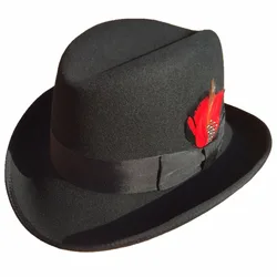 Classic Wool Felt Homburg Godfather Fedora Bowler Hat For Men Women