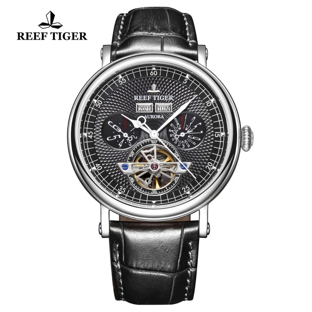 Reef Tiger/RT Luxury Mens Casual Watches Perpetual Calendar Watch Tourbillon Mechanical Watch Waterproof Heren Horloge RGA1903