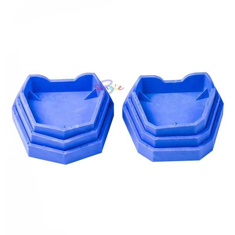 New 6pcs/Set Dental Lab Former Base Molds With Notches Rubber Former Base Molds Tool Tray Blue Dental Lab Plaster Model