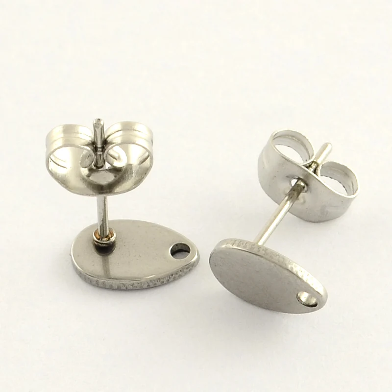 100pcs 8x5mm 304 Stainless Steel Golden Ear Stud Earrings Components Drop Earring For Women Jewelry ,Hole: 1mm; pin: 0.8mm F60