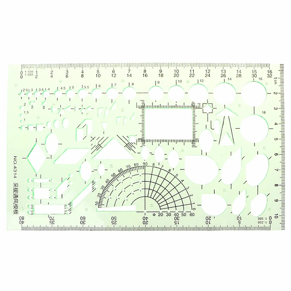 9 different  rulers  Green Plastic Circles Geometric Template Ruler Stencil Measuring Tool Students