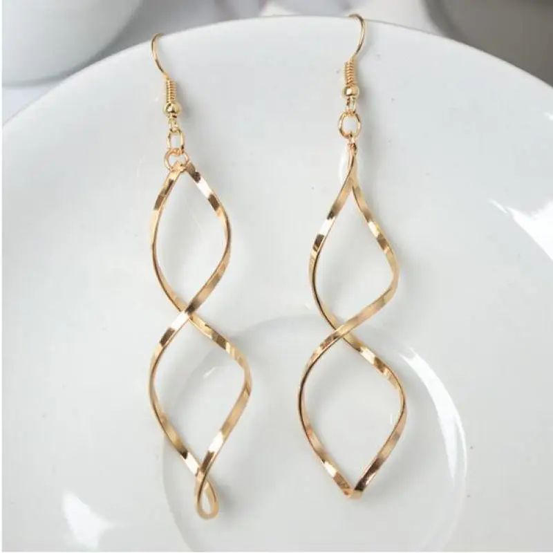 The New Minimalist Spiral Curled Silver Earrings, Design Sense Of Wave Curve Gold Drop Earrings Female Jewelry Long Earrings