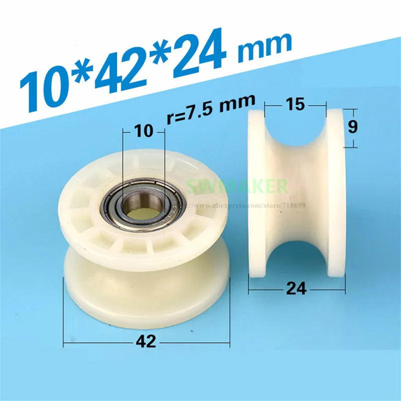 10*42*24mm nylon coated plastic pulley, 608zz double bearing rolling wheel for spinning machine / textile machinery/15mm track