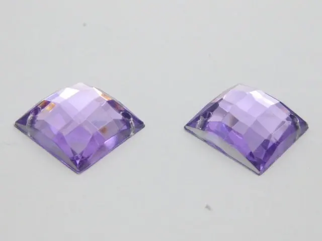 100 Purple Flatback Acrylic Square Rhinestone Button 14mm Sew on bead