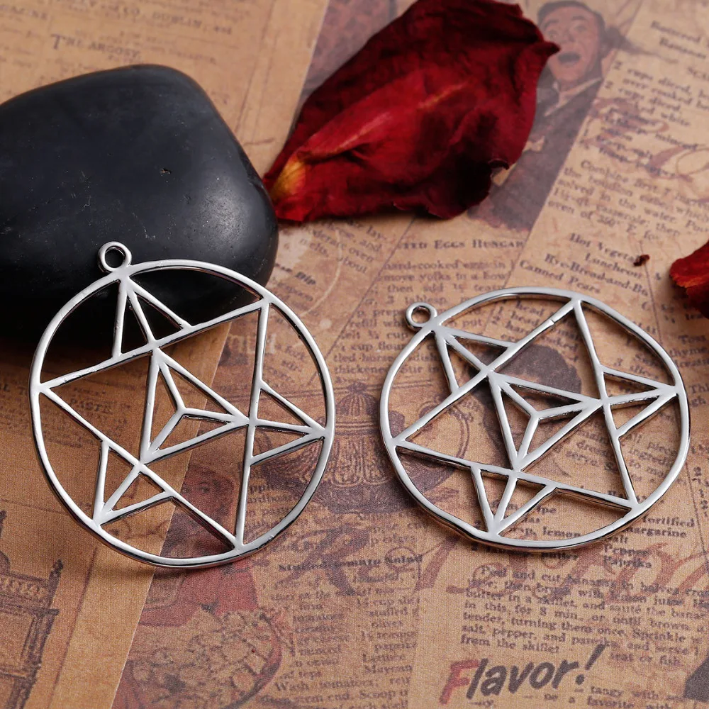 DoreenBeads Copper silver color Round Merkaba Meditation Pendants Hollow DIY Components 39mm(1 4/8