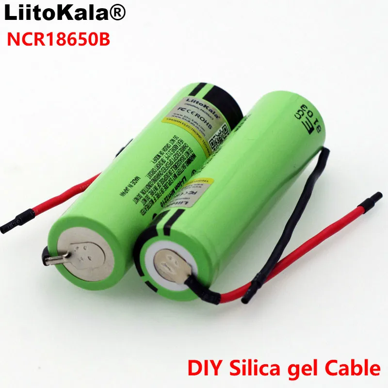 2pcs LiitoKala New Original NCR18650B 3.7v 3400mAh 18650 Li-ion Rechargeable Battery Welding Silica gel Cable DIY