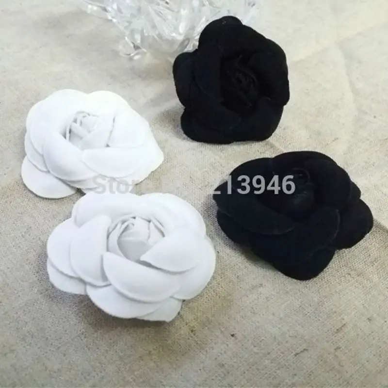 

50MM 20Pcs ( Pure Handcrafted & Cloth ) Mix Black & White Fabric Art Camellia Jewelry Findings & Garment Accessories