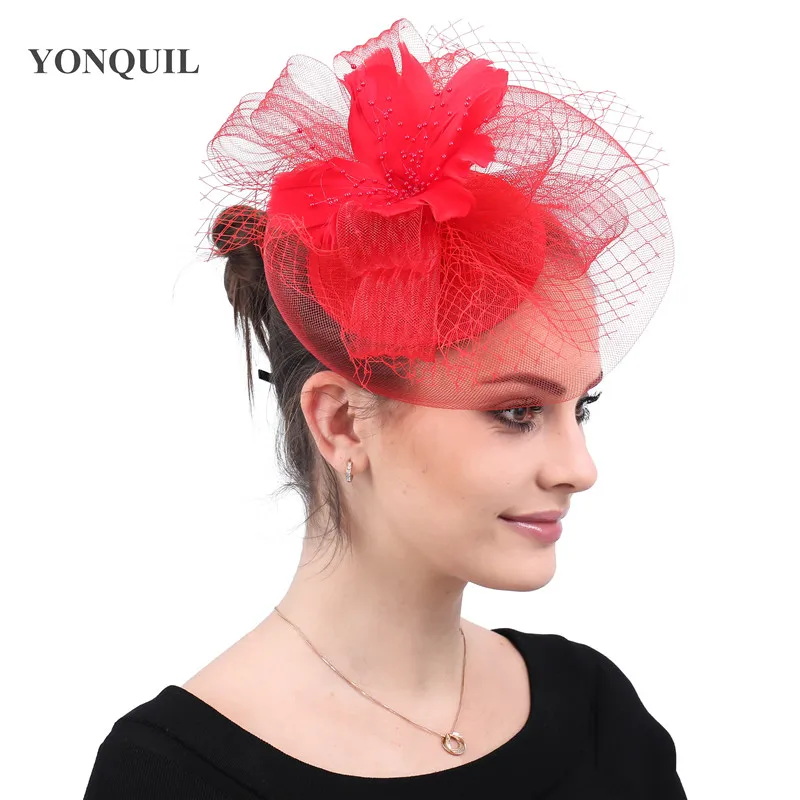 Female Elegant Bridal Wedding Veils Hats Facinators Church Cocktail Derby Fancy Feathers Race Hair Accessorie With Hair Clips