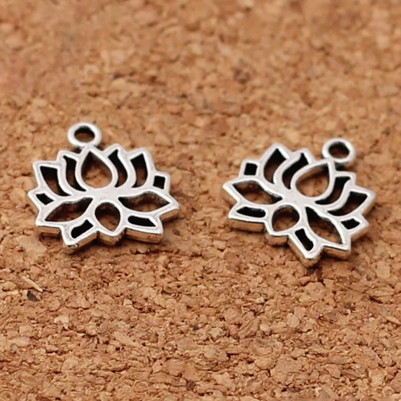 20pcs/lot Tibetan Silver Hollow Out Lotus Charms Zinc Alloy Handmade Connector Pendants For Bracelets Earring DIY Jewelry Making