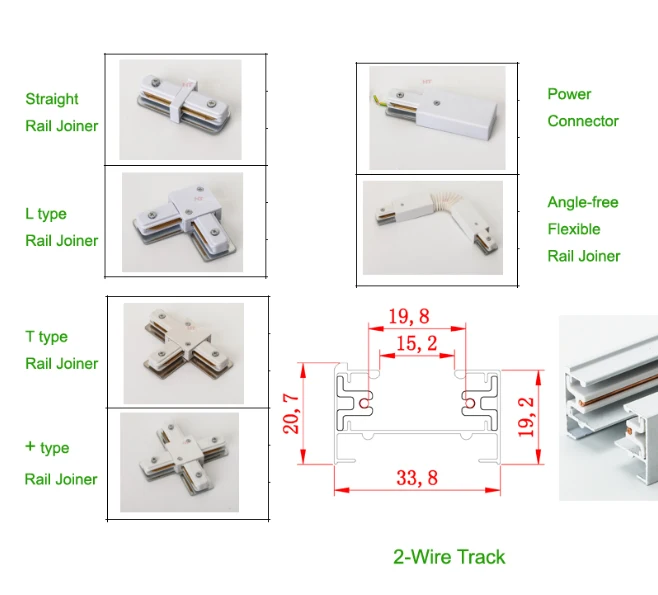 100cm 2-Wire LED Track T L Rail Joiner for Single Circuit Track Lighting Outside Aluminum Body Inside PVC  Insulation