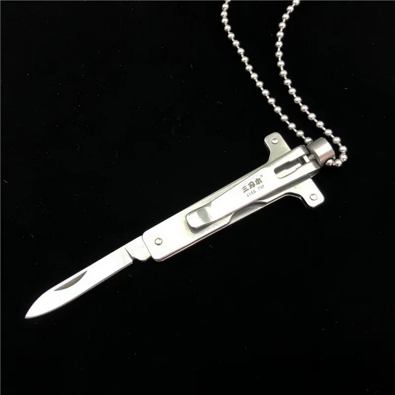 Seiko Stainless Steel Knife Pendant Mini Fruit Knife Creative Cross Pendant Necklace Pendant Knife EDC pocket knife