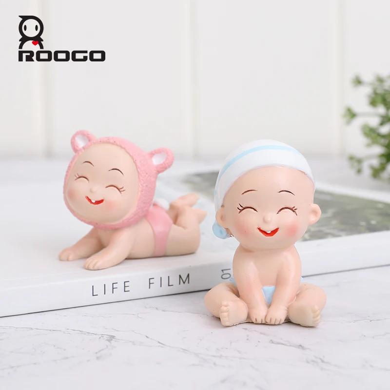 Roogo Home Decoration Accessories Creative Baby Statue Decor Resin Miniature Figurines For Birthday Party Cake Decorations