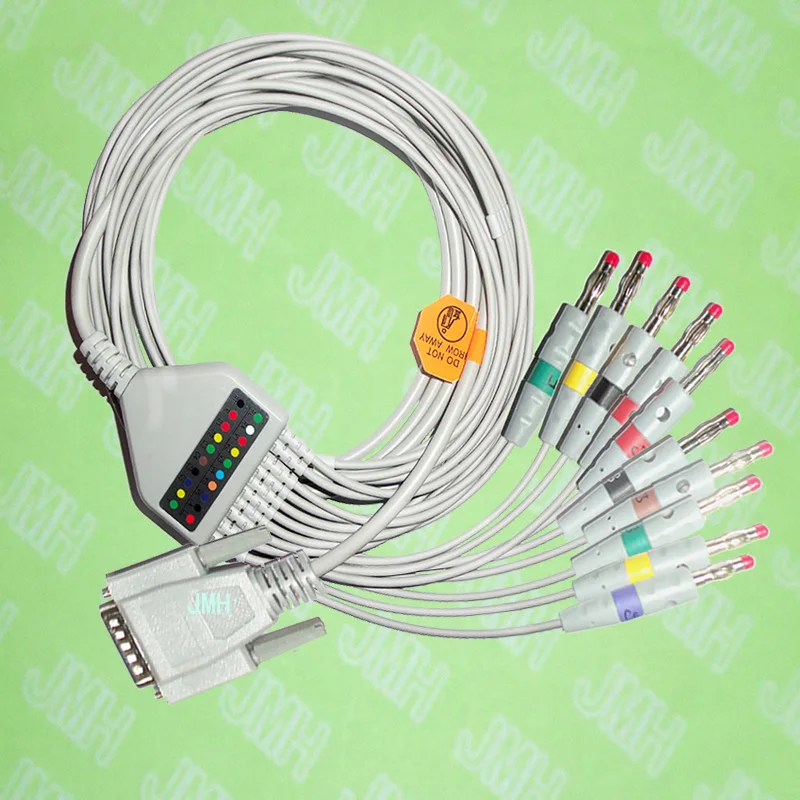 

Compatible with Nihon Kohden,Fukuda Cardisuny EKG 10 lead,One-piece cable and leadwires,15 PIN,4.0 red banana,IEC or AHA.