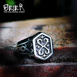 BEIER Cross Antiqued Northern Europe Viking 316L Stainless Steel Ring Gothic Pattern Jewelry  Factory price  BR8-215 US Size