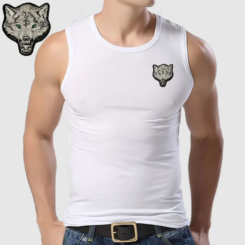 New Casual Men\'s Wolf T-shirts 2022 Round Neck Sleeveless Cotton embroidery Animal T shirt Men Tee Shirts Homme Camisetas Hombre