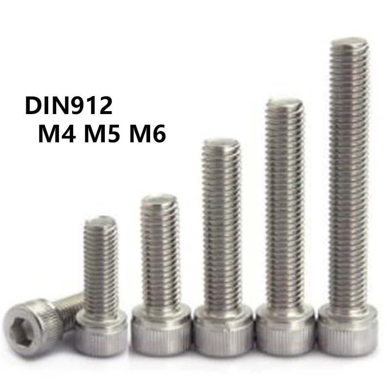 Hex Socket Bicycle Bolt Head Cap Screws 304 Stainless Steel Din912 M4 M5 M6 Hexagon 4.8/ 8.8/ 10.9/ 12.9 10pcs Metric Thread