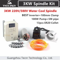 3KW Spindle Kit 3KW 220V 380V 100MM CNC Router Water Cooled Spindle Motor + VFD+100MM clamp+100W water pump/pipe+13pcs ER20