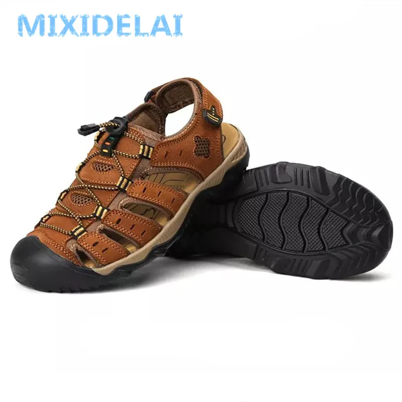 MIXIDELAI Big Size Genuine Leather Men Sandals New Summer Men Shoes Beach Sandals for Man Fashion Brand Outdoor Casual Sneakers