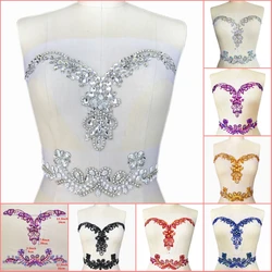 Red Yellow Blue Silver Black Purple Hand Sewing Clothes Wedding Beaded Rhinestones Crystals Appliques Patches for Clothing Diy