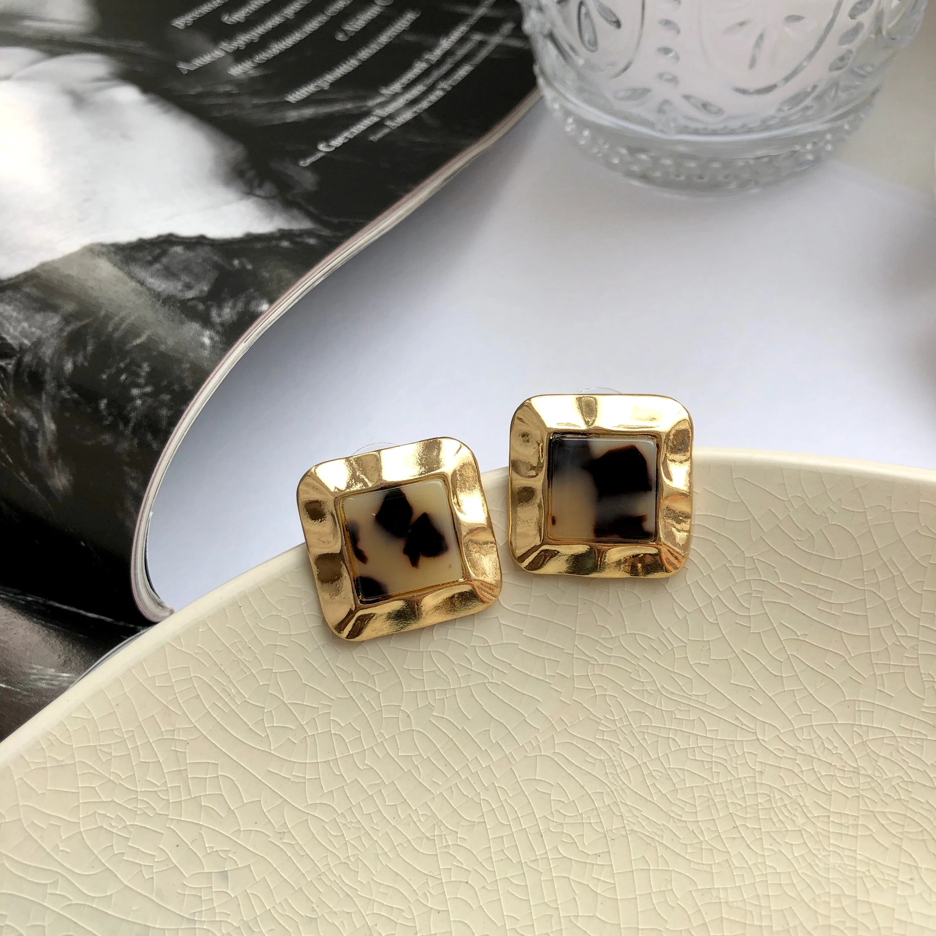 New Sweet Design Alloy Stud Geometric Wing Square Oval Cross Earrings Retro Jewelry