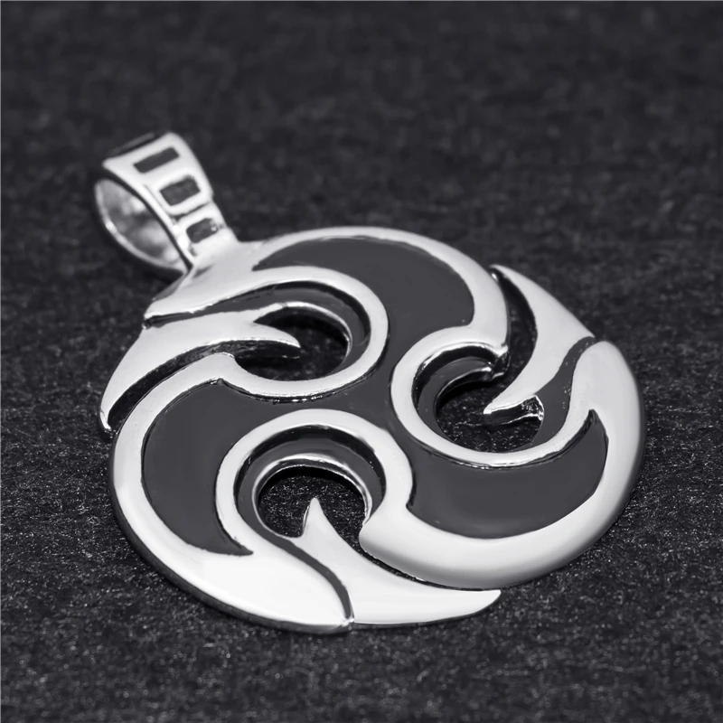 Silver Black Wheel Blade Amulet Mens Pewter Pendant with 24