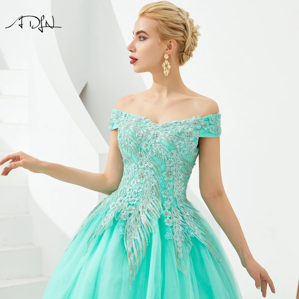 ADLN Mint Grün Quinceanera Kleider Günstige vestido de debütant 15 nos Off-schulter Ballkleid Formale Abendkleid Süße 16 kleid