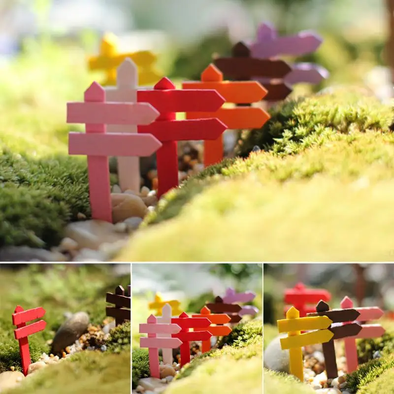 10PCS Wood Mini Colorful Road Sign Fairy Garden Home House Ornaments Miniatures Craft Micro Landscape Mini DIY Decor YH-459959