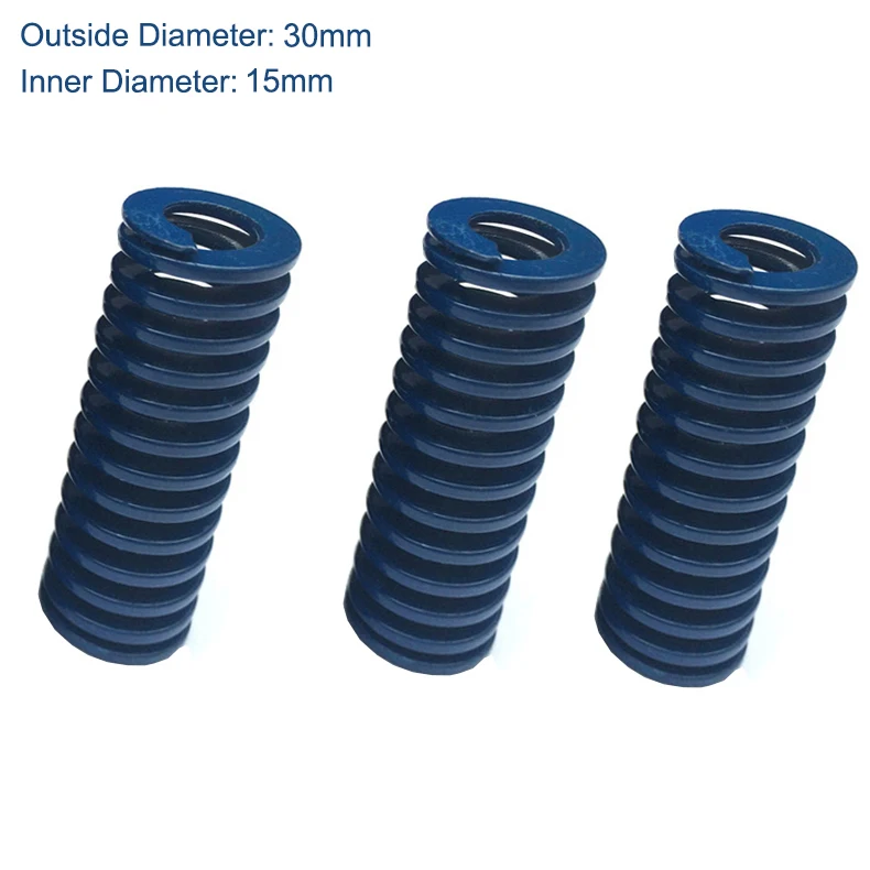 

TL 30mm OD 15mm ID 90mm 100mm 125mm 150mm Length Blue Light Load 65Mn Metal Steel Spiral Stamping Compression Mould Die Spring