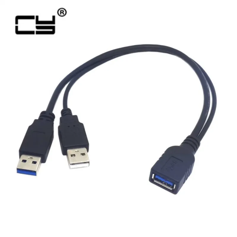 

USB 3.0 Female to Dual USB Male Extra Power Data Y Extension Cable for 2.5" Mobile Hard Disk Black Color 30cm