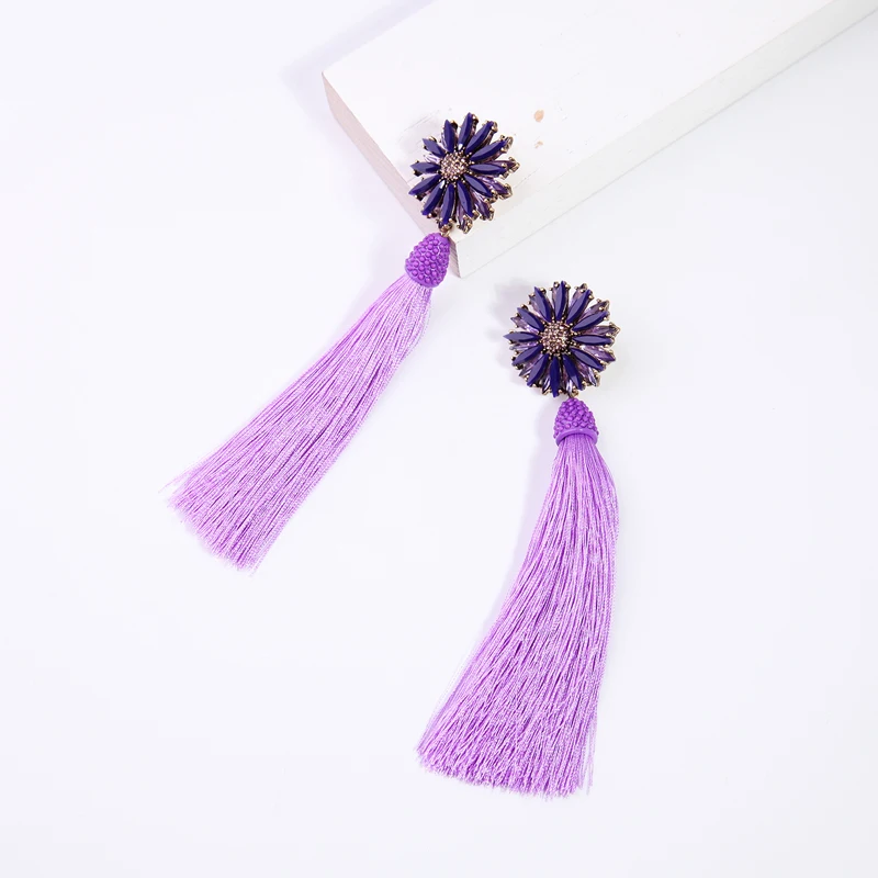 Banny Pink Bohemia Geo Crystal Flower Studs Earrings For Women Ethnic Tassel Earrings Chunky Statement Earrings Pendant Earrings