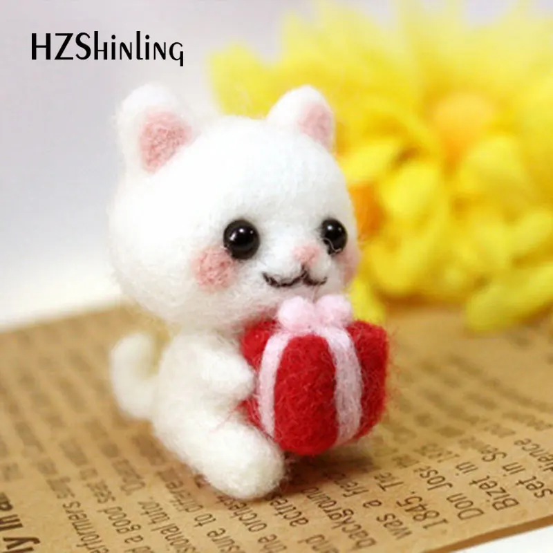 Non-Finished Felt Kit Sweet Craft Handmade Cat Kitty Toy Doll Wool Felt Poked Kitting DIY Cute Pet Kitty Wool Felting