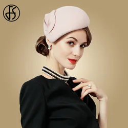 FS Weiß Wolle Fascinator Hut Für Frauen Filz Rosa Pillbox Hüte Schwarz Damen Vintage-Mode Hochzeit Derby Fedora Chapeau Femme