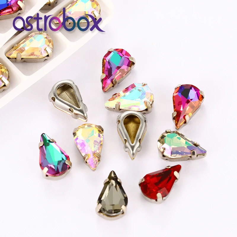 8x13mm Crystal button Glass Rhinestone decoration Sew on Rhinestones Claw Setting Drop Shape stones for clothes decoration 10pcs