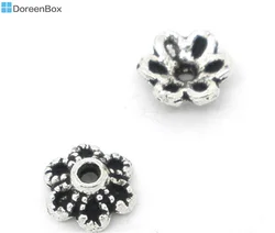 Doreen Box Lovely 300PCs Silver Color Flower Bead Caps 6x2.8mm Findings for DIY Bracelet Jewelry Making Findings (B07945)