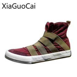 Brand Fashion New Style Men Canvas Shoes High Top Hook & Loop Casual Shoes Srping Sneakers for Students Drop Shipping X7 35