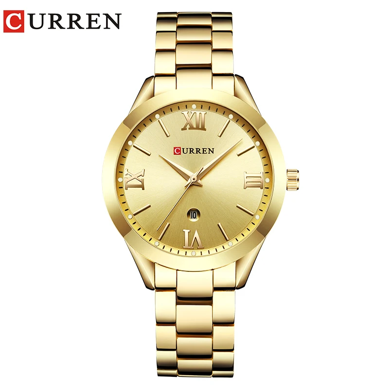 CURREN kobiety zegarek luksusowy moda zegarki kobieta zegar ze stali nierdzewnej prosty biznes Wriswatches panie Relogio Feminino 9007