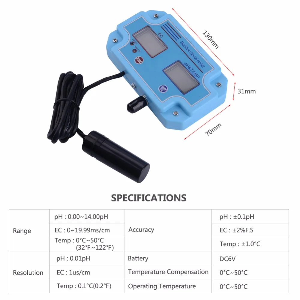 Yieryi PH-2981 Digital LED PH And EC Meter Tester with 2 in 1 High Accuracy Monitoring Equipment Tool