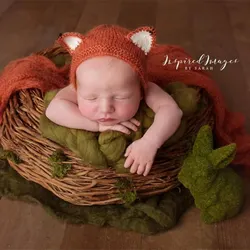 Baby mohair stretch wrap photo props,newborn Fox Hat With Matching Wrap, Baby Scarf Photography Props