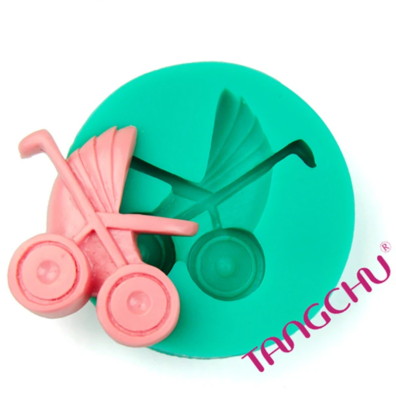 Baby Shower Stroller Fondant Cake Mold Chocolate Fondant Sugar Mold Silicone DIY Baking Tools E160