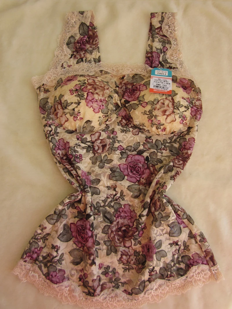 Women Tops Lace Bralette Lady Padded Brassiere Bra Wirefree Crop Floral Top B C Cup M-6L Intimates