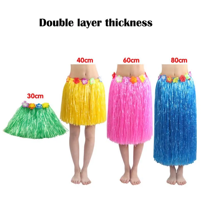 30/40/60/80cm Double layer thickness Kids/Adult  Hula Dresses Girls/Women Grass Hula Skirts Hawaii Party Dancing  Costume