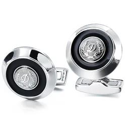 HAWSON ”D“ Initial Cufflinks, Fashion Round Black Enamel Cufflinks shirt man Wedding Jewelry or Accessories