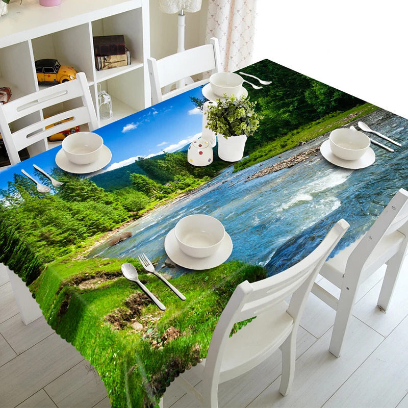 3D Tablecloth Beachfront Beach Landscape Pattern Polyester Dustproof Rectangle Table Cloth Christmas New Year Gift
