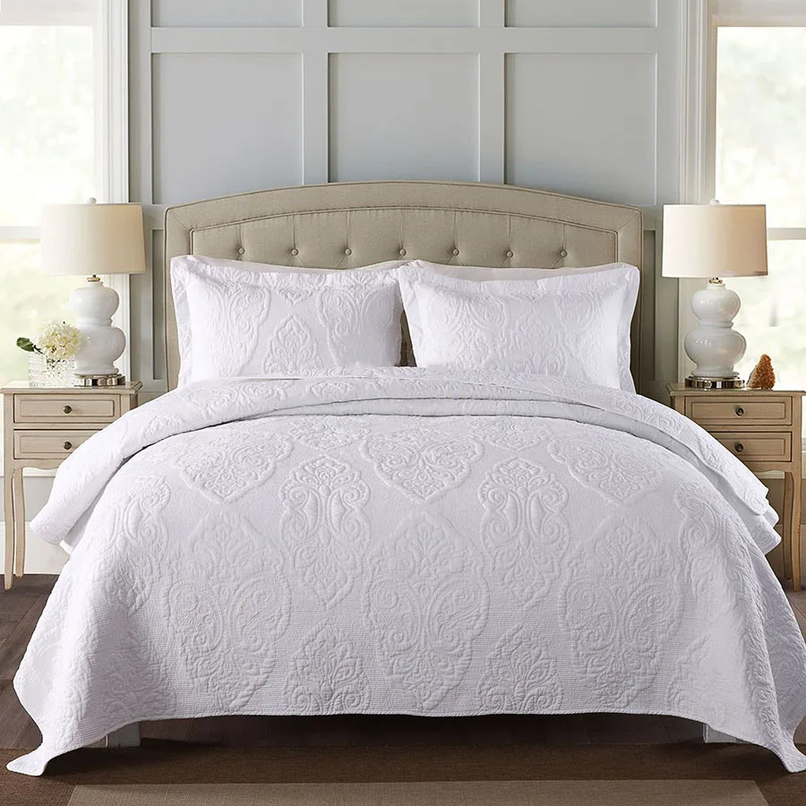 

CHAUSUB Cotton Embroidered Quilt Set 3PCS Bedspread on the Bed with Pillowcase King Queen Size Summer Blanket for Bed Coverlet