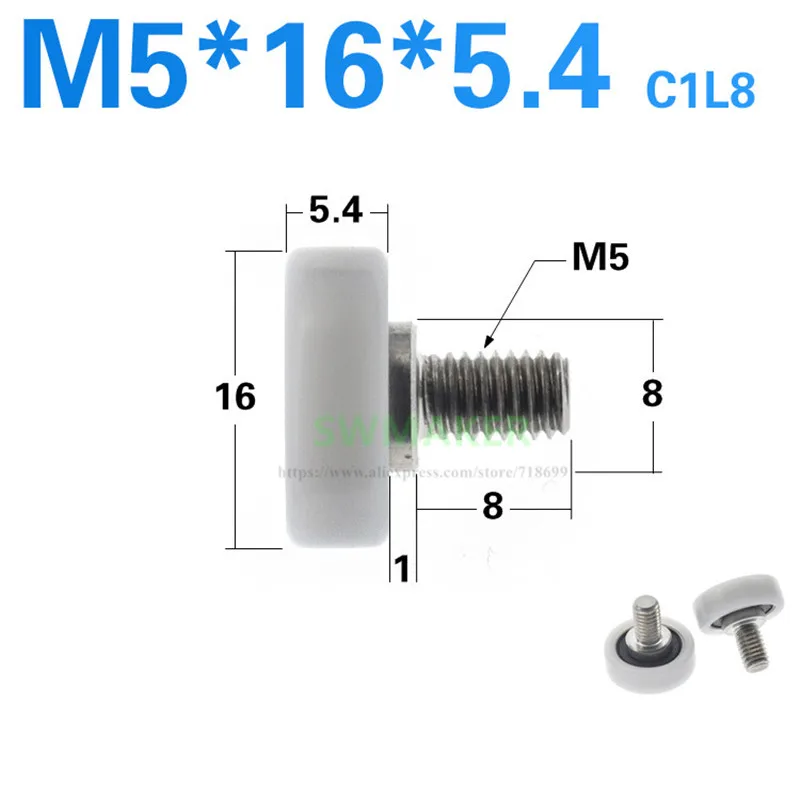 1pcs M5*16*5.4mm inner hexagon outer thread, bearing pulley, POM, EBH drawer display cabinet guide wheel, flat type