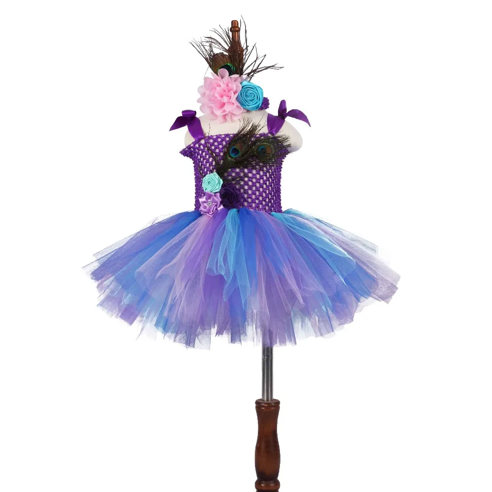 

Girls Flower Peacock Tutu Dress Fluffy Baby Dress with Matching Headband Toddler Halloween Birthday Costume Photo Props