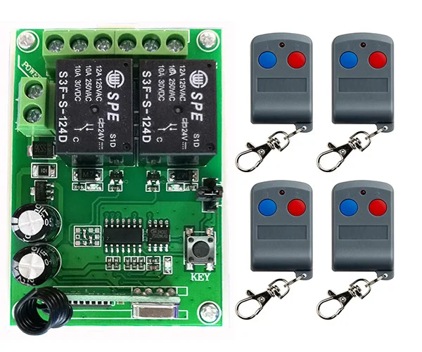 

DC24V 2CH 2CH RF Remote Control Switch System Transmitter +Receiver 2ch relay smart home z-wave /lamp/ window/Garage Doors