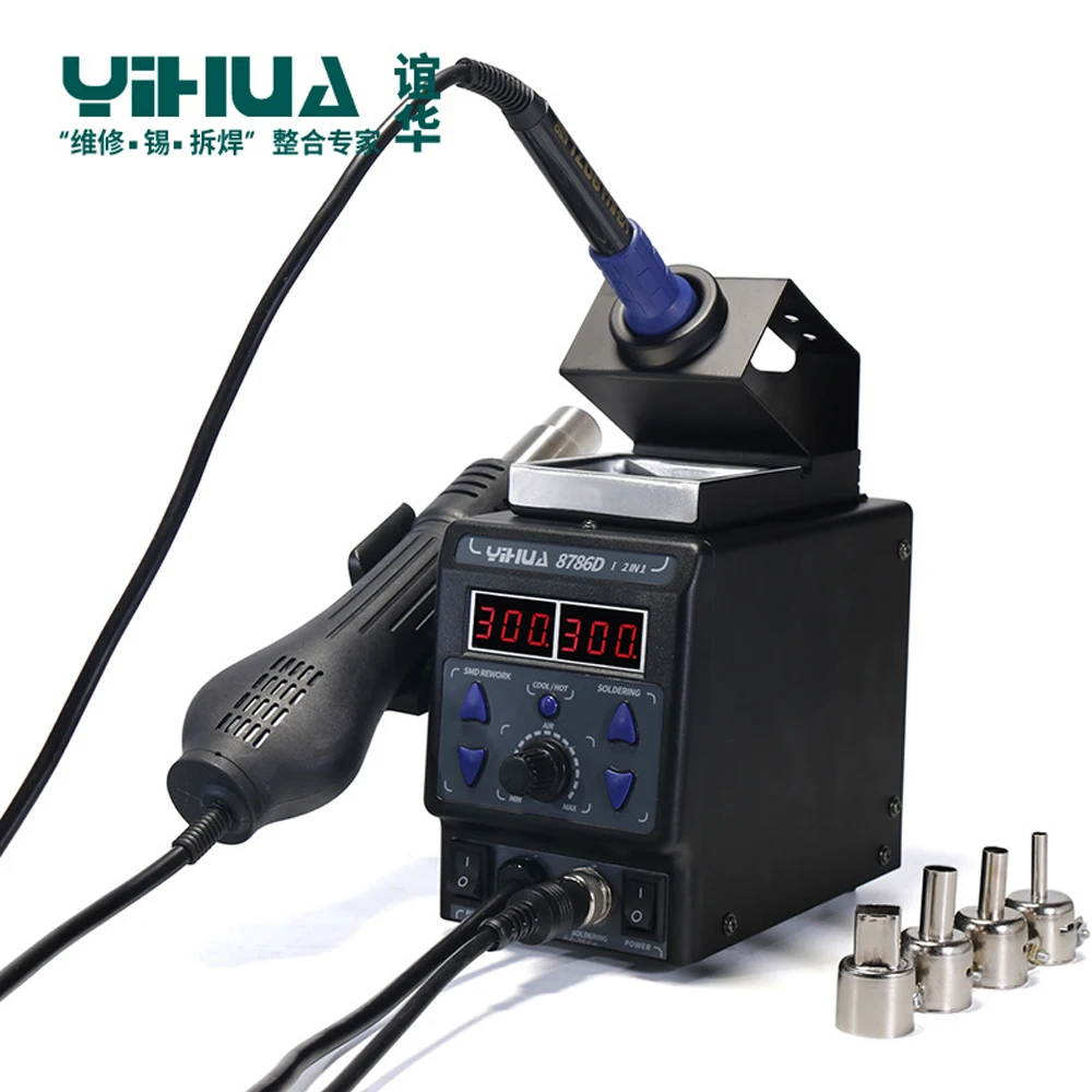 

YIHUA 8786D New Upgrade Rework Soldering Station LED Display 2 in 1 SMD Soldering Iron Hot Air Gun 700W BGA Welding Tool Station