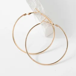 Boucles d'oreilles créoles grand cercle lisse exagéré pour femme, boucle d'oreille ronde simple, bijoux de mariage, cadeau cool, 40-80mm